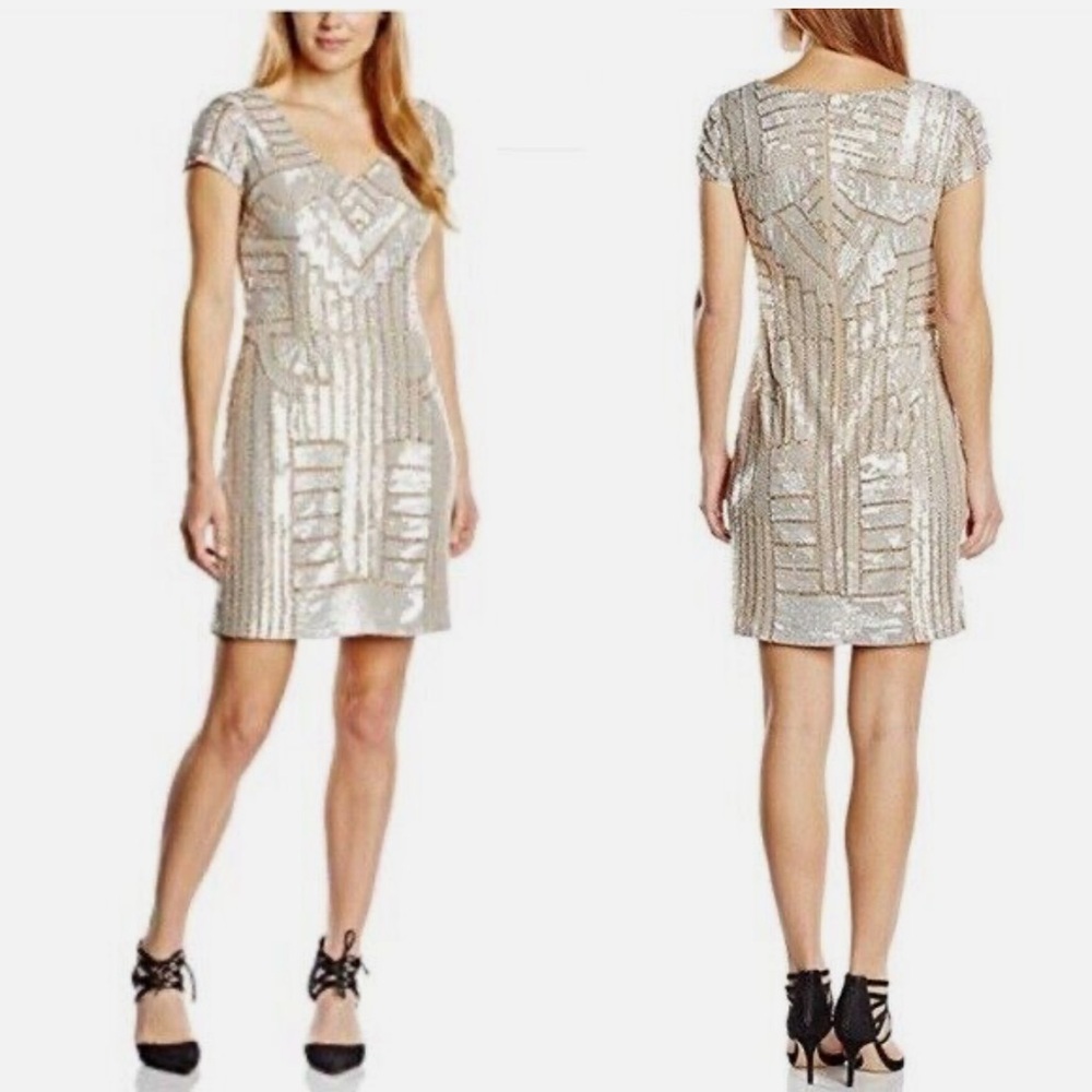 1. Embellished Cap Sleeve Art Deco Dress